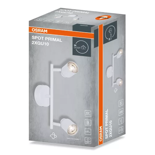 Felületre szerelhető állítható mennyezeti spot reflektor 2x GU10 fehér PRIMAL Osram