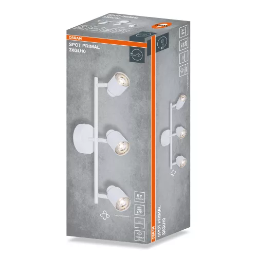 Felületre szerelhető állítható mennyezeti spot reflektor 3x GU10 fehér spot PRIMAL Osram