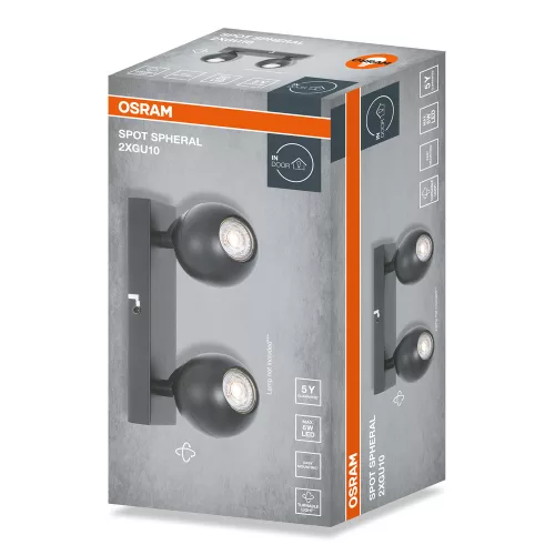 Felületre szerelhető állítható mennyezeti spot reflektor 2x GU10 fekete SPHERAL Osram