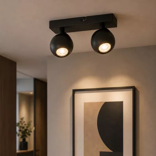Felületre szerelhető állítható mennyezeti spot reflektor 2x GU10 fekete SPHERAL Osram