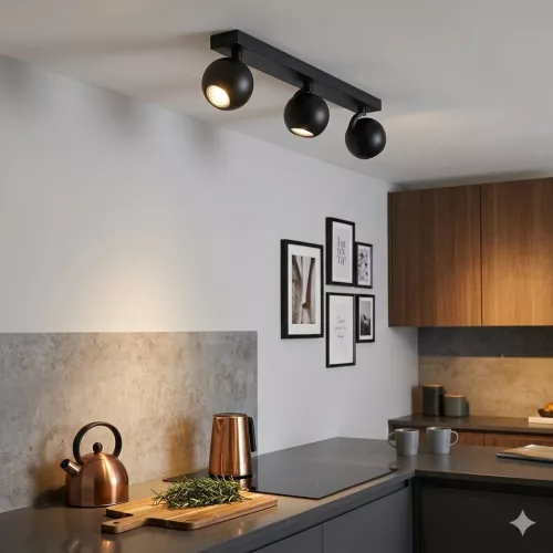 Felületre szerelhető állítható mennyezeti spot reflektor 3x GU10 fekete SPHERAL Osram