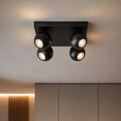 Felületre szerelhető állítható mennyezeti spot reflektor 4x GU10 fekete SPHERAL Osram