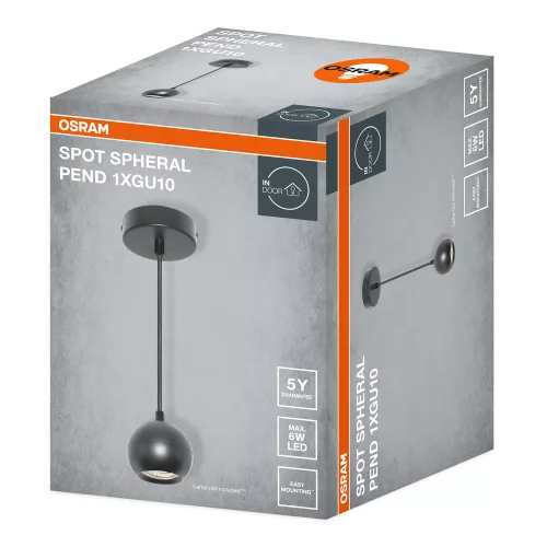 Függeszthető mennyezeti spot reflektor GU10 fekete SPHERAL Osram