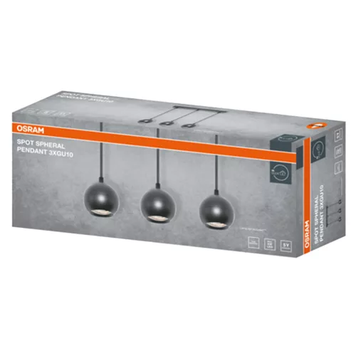 Függeszthető mennyezeti spot reflektor 3x GU10 fekete SPHERAL Osram