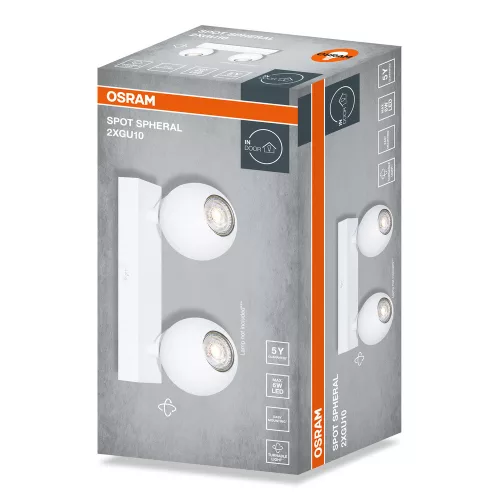 Felületre szerelhető állítható mennyezeti spot reflektor 2x GU10 fehér SPHERAL Osram
