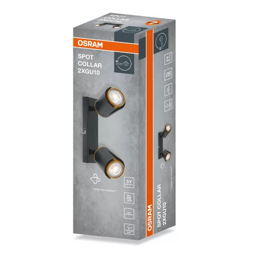 Felületre szerelhető állítható mennyezeti spot reflektor 2x GU10 fekete COLLAR Osram
