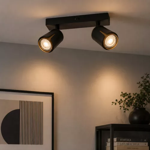 Felületre szerelhető állítható mennyezeti spot reflektor 2x GU10 fekete COLLAR Osram
