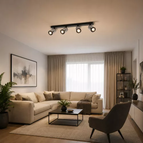 Felületre szerelhető állítható mennyezeti spot reflektor 4x GU10 fehér-fekete COLLAR Osram