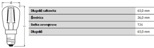 E14 T26 LED izzó 1.6W = 5W 50lm 2400K 320° OSRAM Parathom izzószál