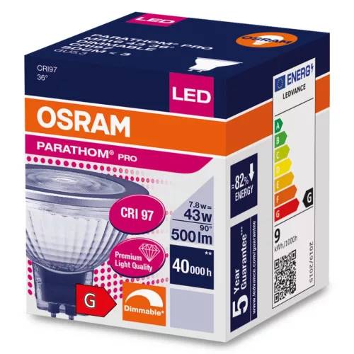 LED izzó GU5.3 MR16 7.8W = 43W 500lm 4000K Semleges 36° CRI97 12V DIMMÁLHATÓ OSRAM Parathom