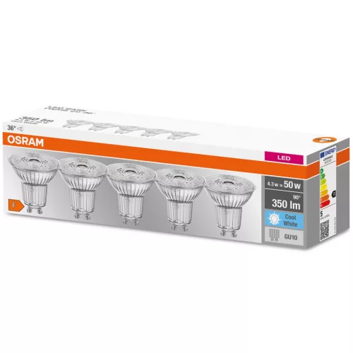 5PAK GU10 LED izzó 4.3W = 50W 350lm 4000K semleges 36° OSRAM alap