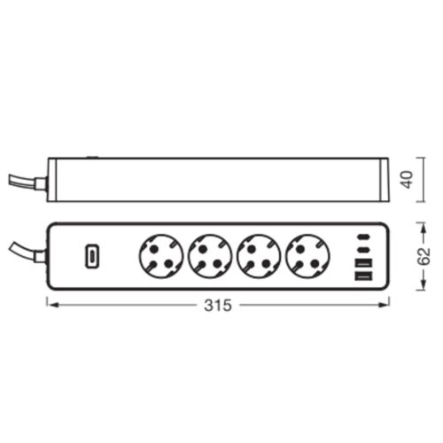 Osram SMART+ WiFi Matter EU 3680W-os intelligens elosztó hosszabbító be-/kikapcsolóval