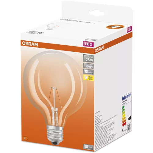 LED izzó E27 G125 3W = 25W 250lm 2700K 300° OSRAM STAR