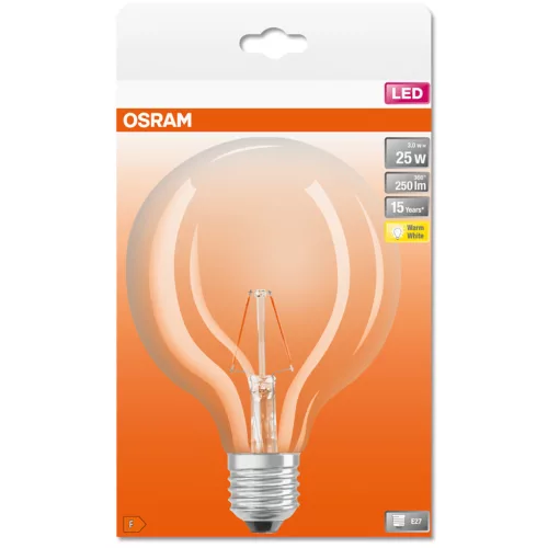 LED izzó E27 G125 3W = 25W 250lm 2700K 300° OSRAM STAR