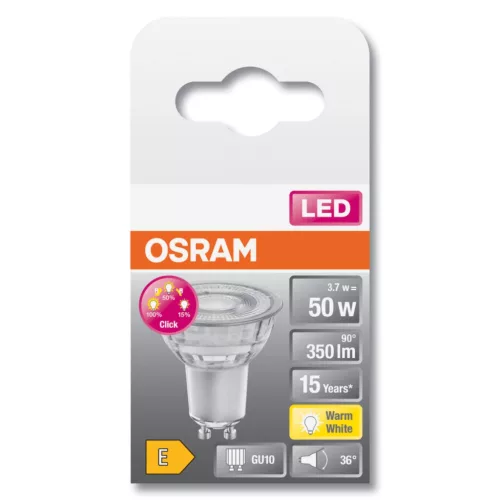 GU10 LED izzó 4.5W = 50W 350lm 2700K 36° OSRAM szabályozható 3STEP