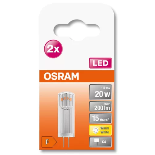 LED G4 KAPSZULÁS izzó 1.8W = 20W 200lm 2700K 300° OSRAM Star 2PAK