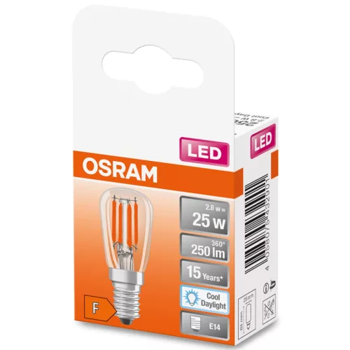 LED izzó E14 T26 2.8W = 25W 250lm 6500K Hideg 320° OSRAM STAR izzószál