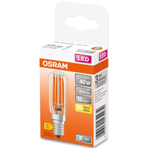 LED izzó E14 T26 4,2W = 40W 470lm 2700K meleg 300°-os izzószál OSRAM