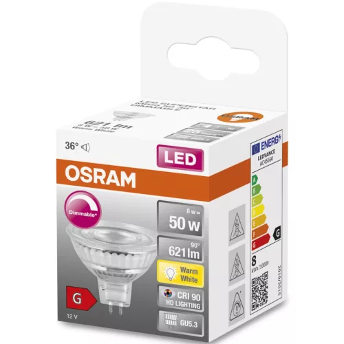 LED izzó GU5.3 MR16 8W = 50W 621lm 2700K  36° CRI90 12V OSRAM SUPERSTAR szabályozható