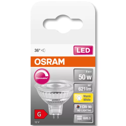 LED izzó GU5.3 MR16 8W = 50W 621lm 2700K  36° CRI90 12V OSRAM SUPERSTAR szabályozható