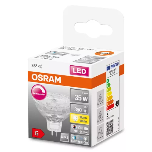 LED izzó GU5.3 MR16 5W = 35W 350lm 2700K  36° CRI90 12V OSRAM SUPERSTAR+ szabályozható