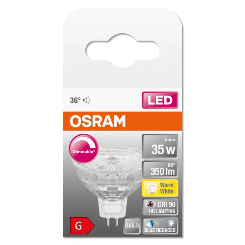 LED izzó GU5.3 MR16 5W = 35W 350lm 2700K  36° CRI90 12V OSRAM SUPERSTAR+ szabályozható