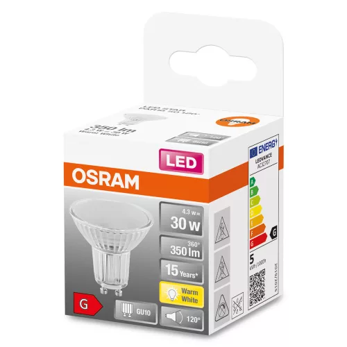 GU10 LED izzó 4.3W = 50W 350lm 2700K  120° OSRAM STAR