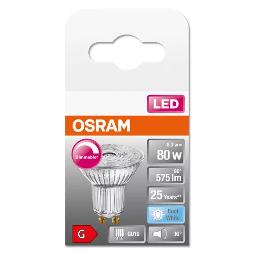 GU10 LED izzó 8.3W = 80W 575lm 4000K semleges 36° CRI90 OSRAM SUPERSTAR szabályozható
