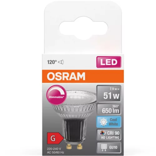 GU10 LED izzó 8.3W = 80W 575lm 4000K Semleges 120°-ban szabályozható OSRAM SUPER STAR