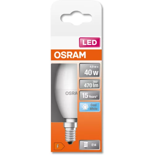 E14 B35 LED izzó 4.9W = 40W 470lm 4000K Semleges 200° OSRAM STAR