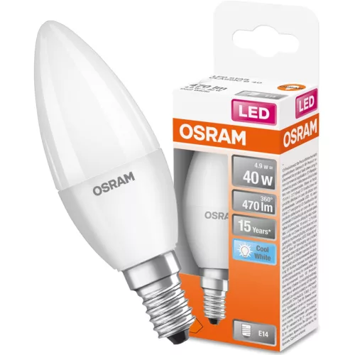E14 B35 LED izzó 4.9W = 40W 470lm 4000K Semleges 200° OSRAM STAR