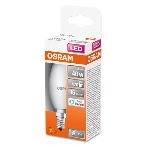 LED izzó E14 B35 4.9W = 40W 470lm 6500K Hideg 200° OSRAM STAR