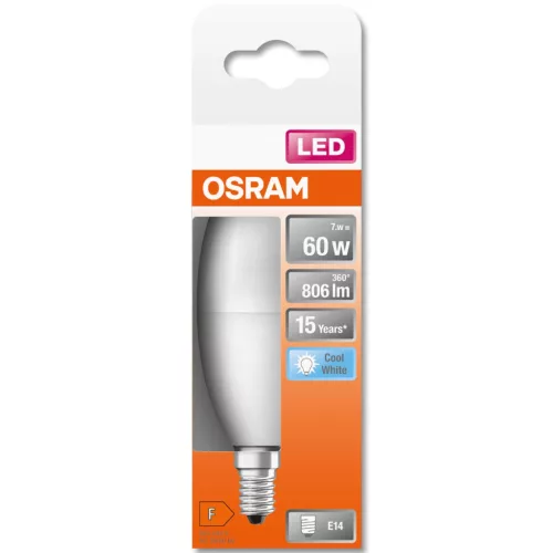 E14 B35 LED izzó 7W = 60W 806lm 4000K Semleges 200° OSRAM STAR