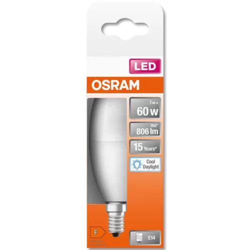 LED izzó E14 B35 7W = 60W 806lm 6500K Hideg 200° OSRAM STAR