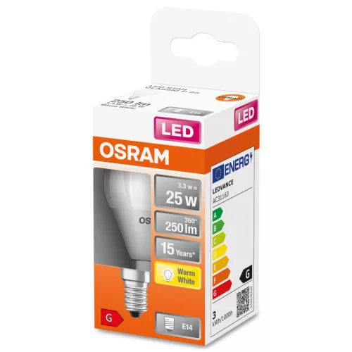 E14 P45 LED izzó 3.3W = 25W 250lm 2700K  200° OSRAM STAR