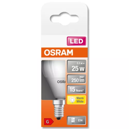 E14 P45 LED izzó 3.3W = 25W 250lm 2700K  200° OSRAM STAR