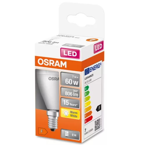 E14 P45 LED izzó 7W = 60W 806lm 2700K 200° OSRAM STAR