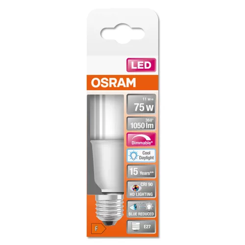 E27 LED izzó 11W = 75W 1050lm 6500K Hideg 200° CRI90 OSRAM SUPERSTAR+ STICK szabályozható