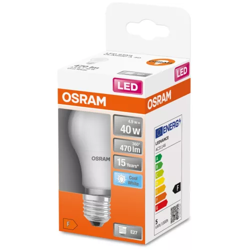 E27 A60 LED izzó 4.9W = 40W 470lm 4000K Semleges 200° OSRAM STAR