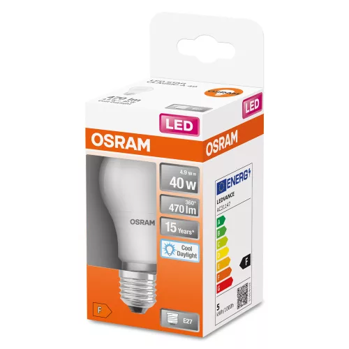 LED izzó E27 A60 4.9W = 40W 470lm 6500K Hideg 200° OSRAM STAR