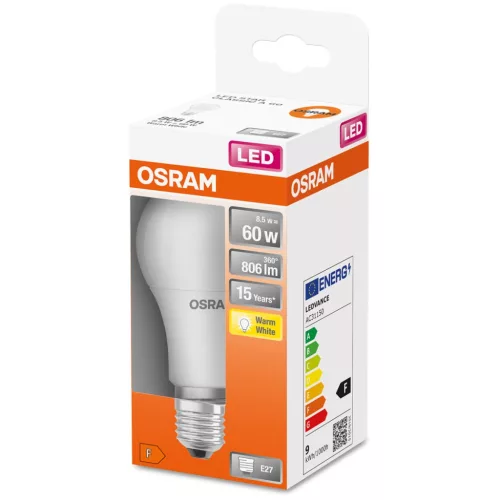 E27 A60 LED izzó 8.5W = 60W 806lm 2700K Meleg 200° OSRAM STAR