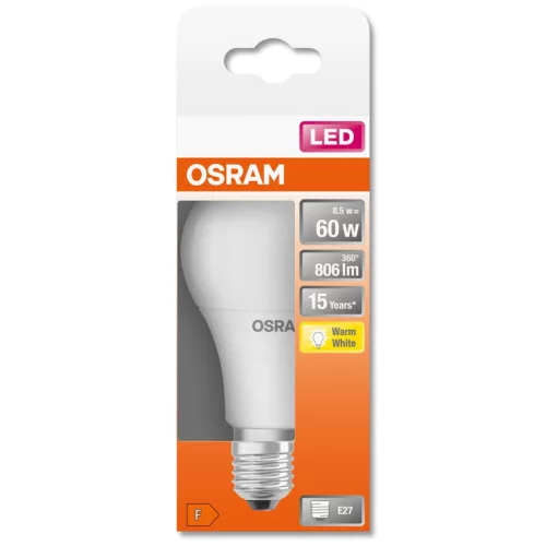 E27 A60 LED izzó 8.5W = 60W 806lm 2700K Meleg 200° OSRAM STAR