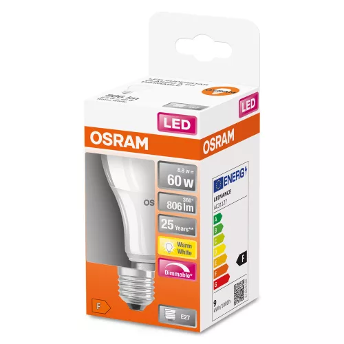 E27 A60 LED izzó 8.8W = 60W 806lm 2700K  220° OSRAM SUPERSTAR szabályozható
