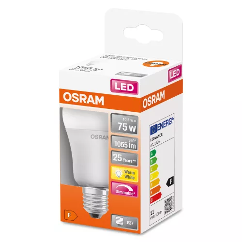 E27 A60 LED izzó 10.5W = 75W 1055lm 2700K  220° OSRAM SUPERSTAR szabályozható