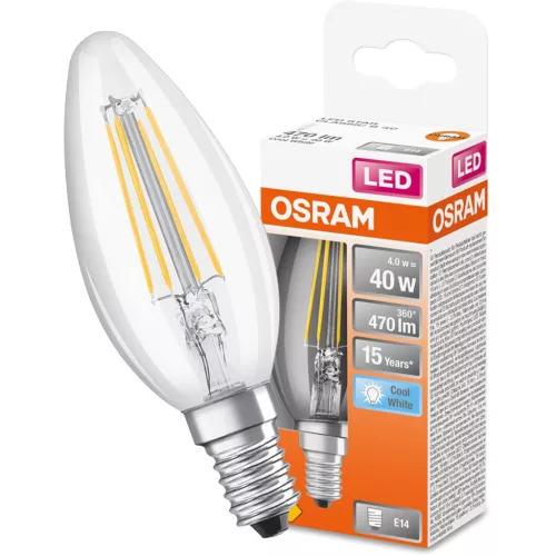 E14 B35 CL LED izzó 4W = 40W 470lm 4000K Semleges 300° OSRAM STAR izzószál