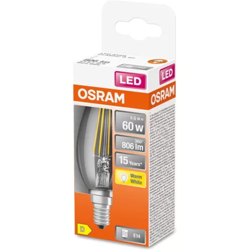 LED izzó E14 B35 CL 5.5W = 60W 806lm 2700K  300° OSRAM STAR izzószál