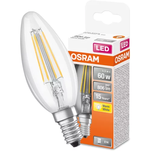 LED izzó E14 B35 CL 5.5W = 60W 806lm 2700K  300° OSRAM STAR izzószál