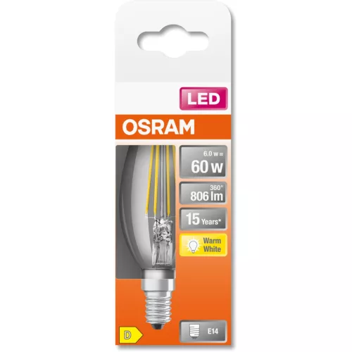 LED izzó E14 B35 CL 5.5W = 60W 806lm 2700K  300° OSRAM STAR izzószál