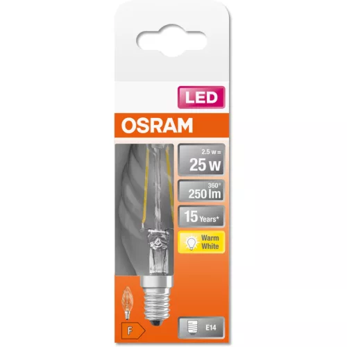 LED izzó E14 BW35 2.5W = 25W 250lm 2700K 300° OSRAM STAR izzószál