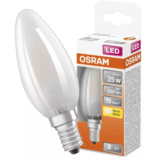 LED izzó E14 B35 2.5W = 25W 250lm 2700K 300° OSRAM STAR izzószál